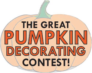 Orange pumpkin with the words "The Great Pumpkin Decorating Contest" in the center